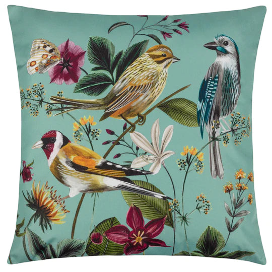 Midnight Garden Birds Outdoor Scatter Cushion - Aqua