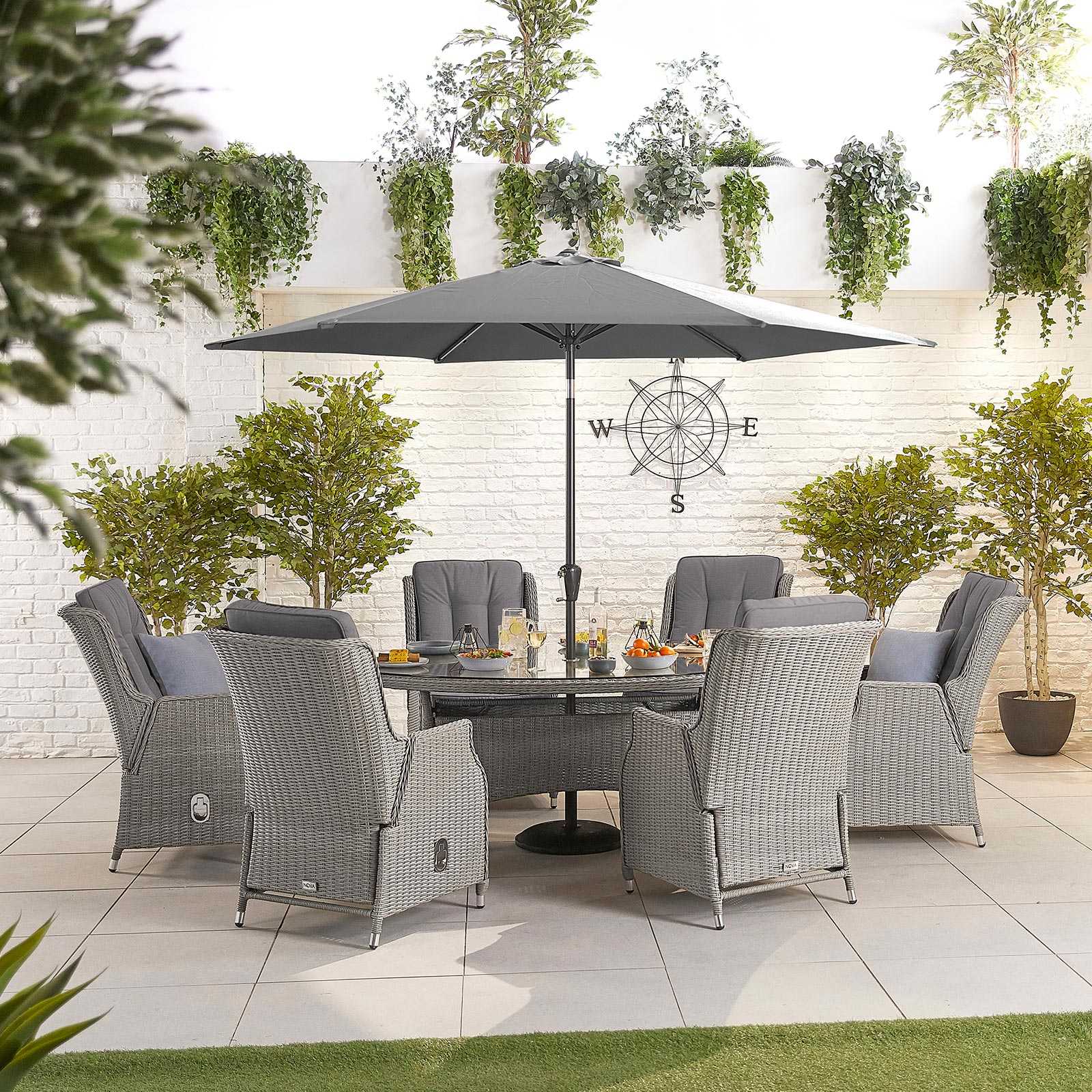 Carolina Outdoor 6 Seat Oval Dining Set by Nova in White Wash
