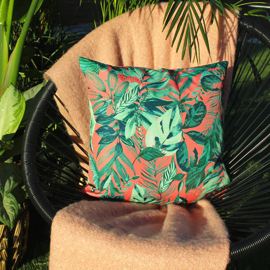 Psychedelic Jungle Outdoor Scatter Cushion - Coral