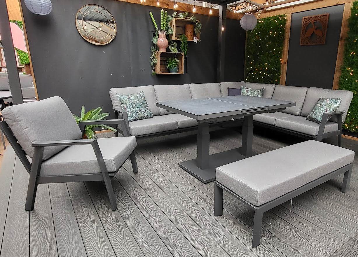 Phoenix L-Corner with Rectangular Extending Rising Table With Chair & Bench | Nova