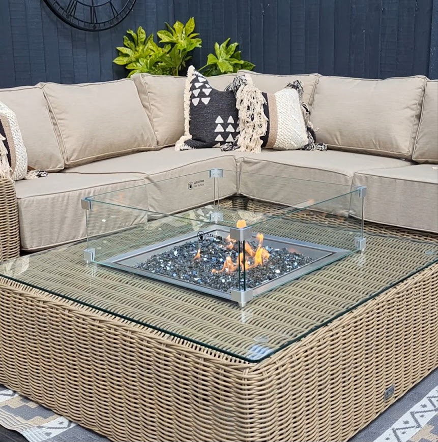 Outdoor Corner with Firepit Table in Willow - Luxor By Nova