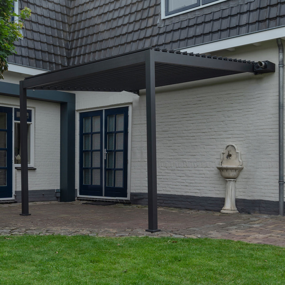 Titan Aluminium Wall Mounted Pergola - 3.6m x 3.0m in Graphite Grey