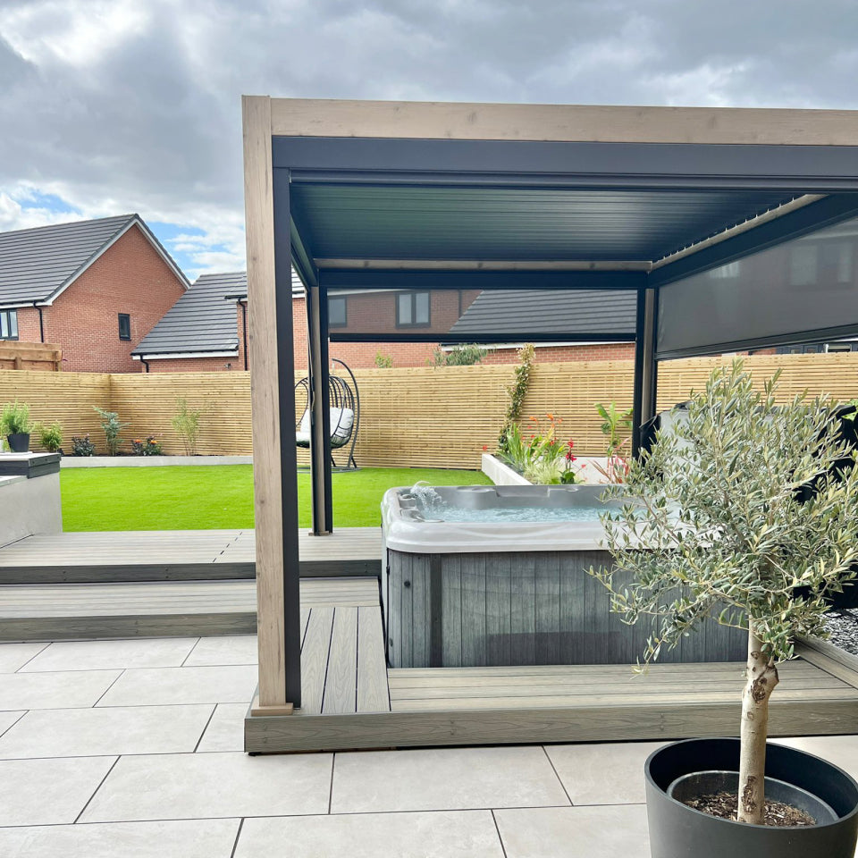 Aluminium 4m x 3.6m Pergola in Light Oak Effect - Titan By Nova