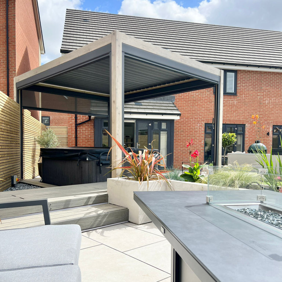 Aluminium 4m x 3.6m Pergola in Light Oak Effect - Titan By Nova