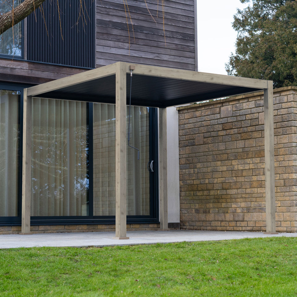 Aluminium 3m x 3m Pergola in Light Oak Effect - Titan By Nova
