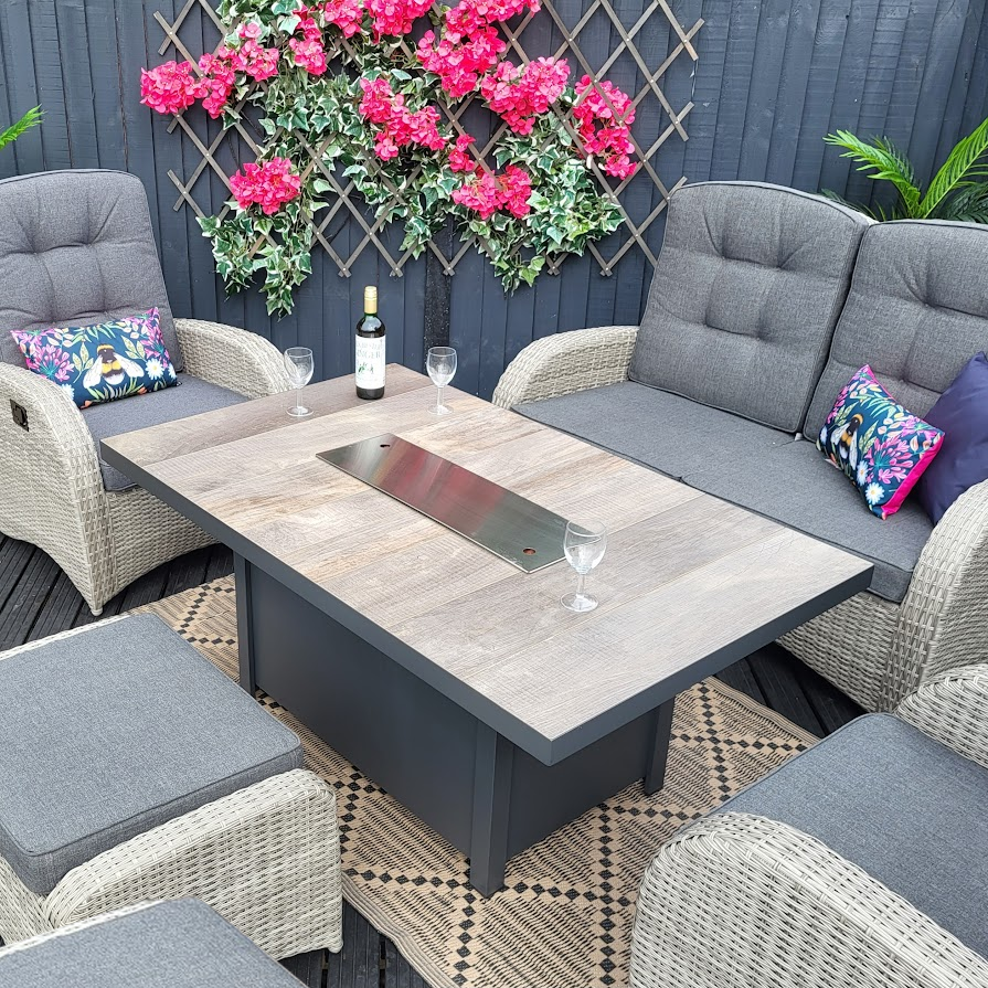 Reclining Lounge Set with Firepit in Grey - Bowness By Vila