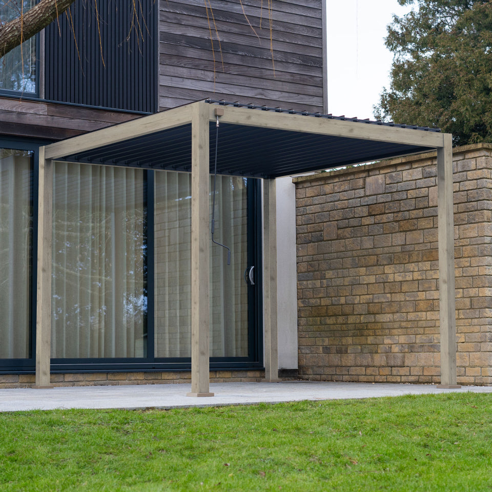 Aluminium 3m x 3m Pergola in Light Oak Effect - Titan By Nova