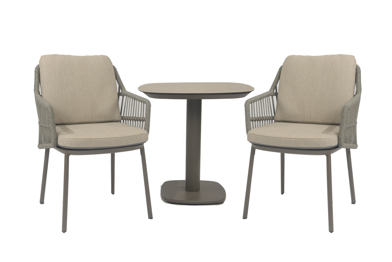 Alicante Bistro Set with Latte Manolo Table in Terre | 4 Seasons Outdoor