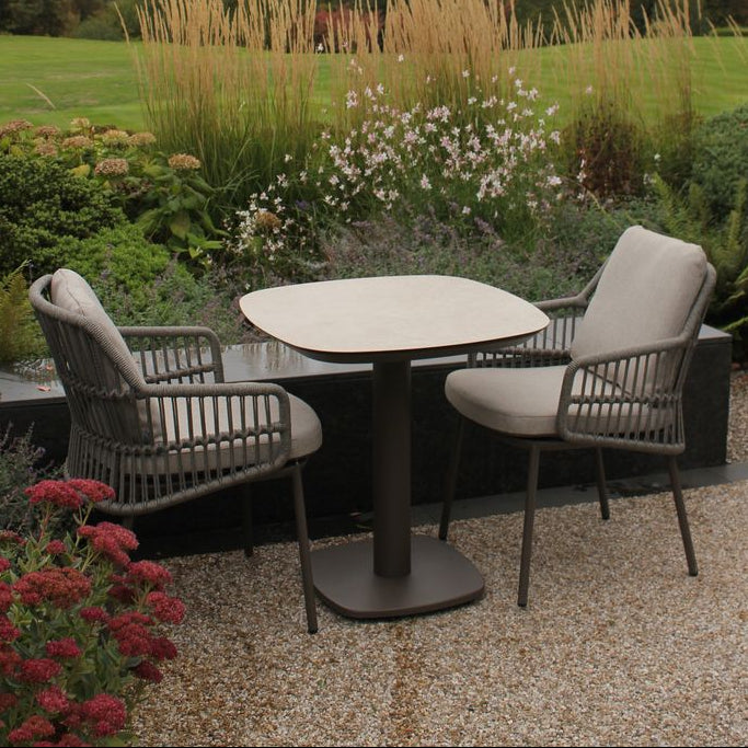 Alicante Bistro Set with Latte Manolo Table in Terre | 4 Seasons Outdoor