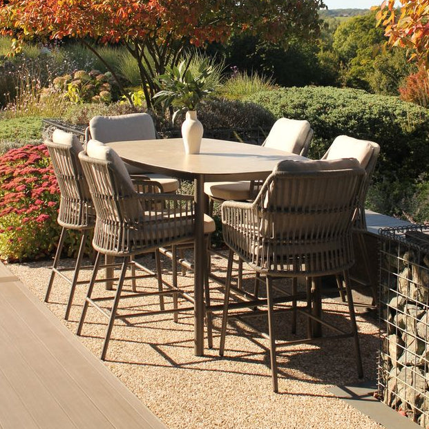 Alicante 6 Seat Bar Dining Set with Manolo Table in Terre | 4 Seasons Outdoor
