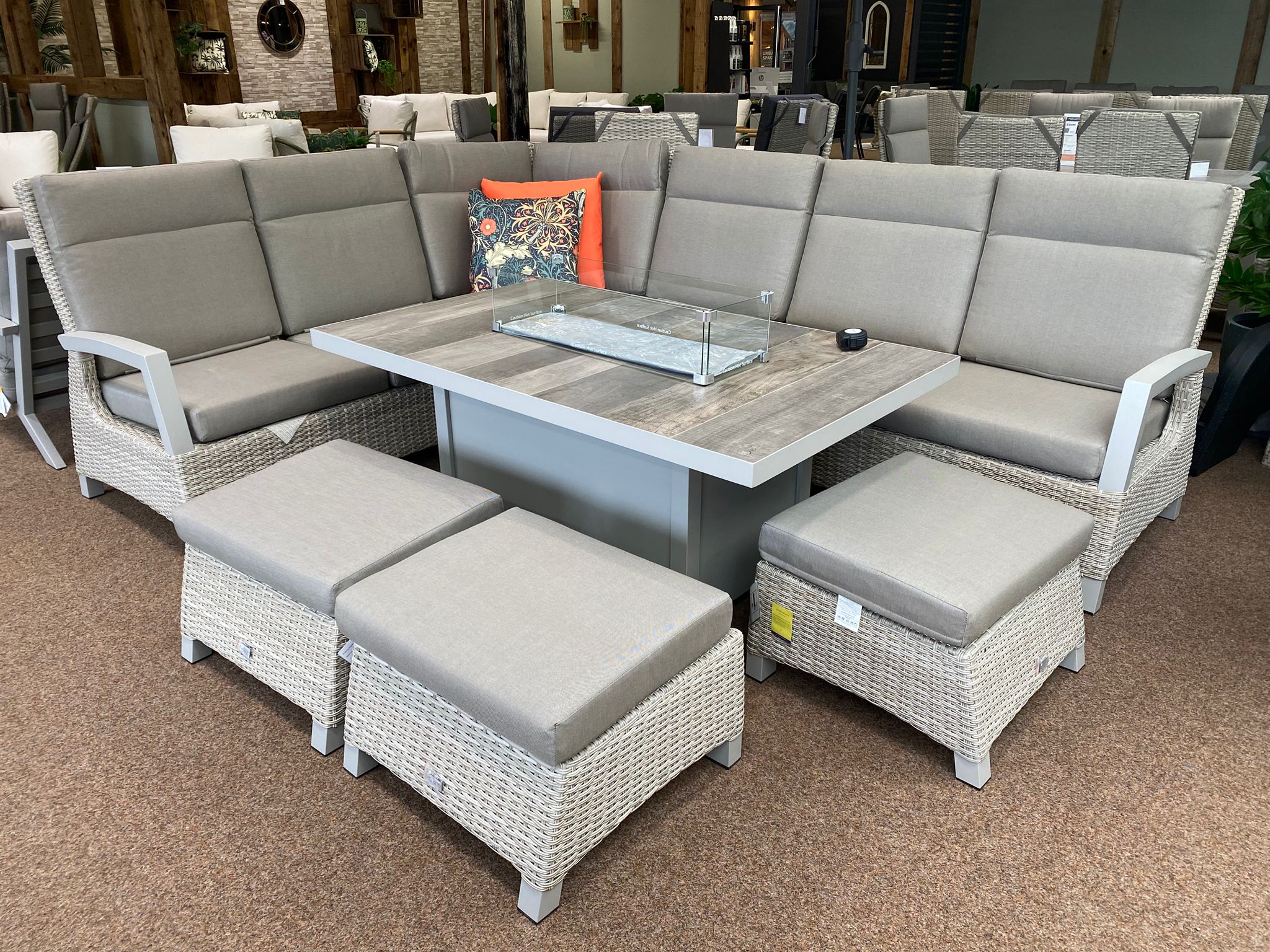 Outdoor Modular Corner with Firepit Table in Natural - Kendal By Vila