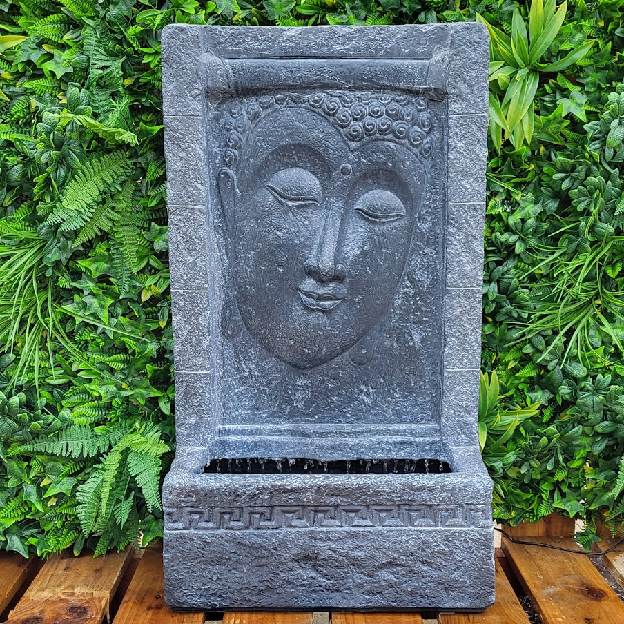 Tara Buddha Face Cascading Wall Water Feature - No Plumbing Required