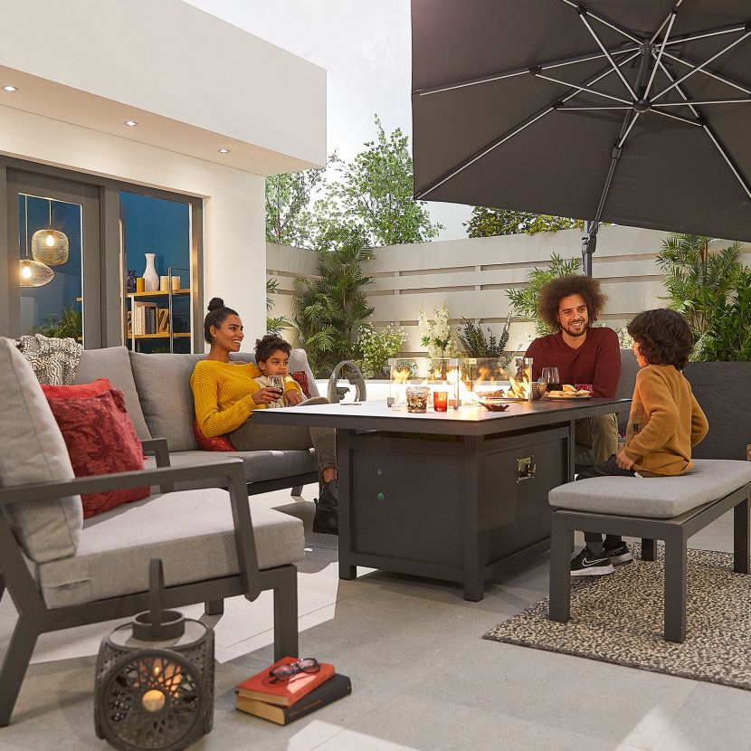 Outdoor Sofa Lounge with Firepit Table in Grey Aluminium - Vogue by Nova