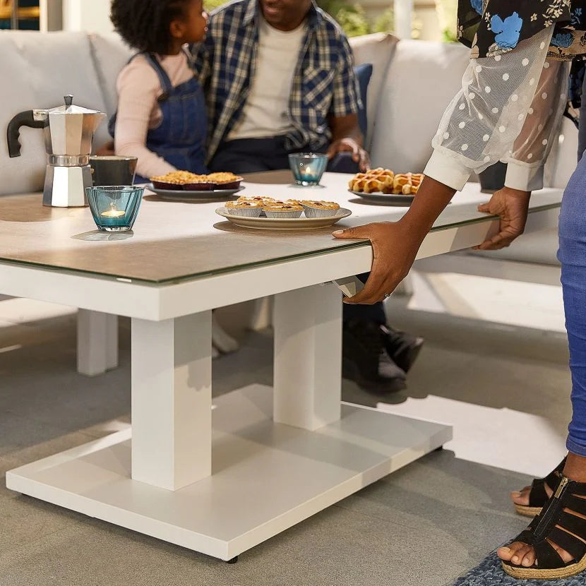 Outdoor Modular Corner with Adjustable Table in White Aluminium - Vogue by Nova