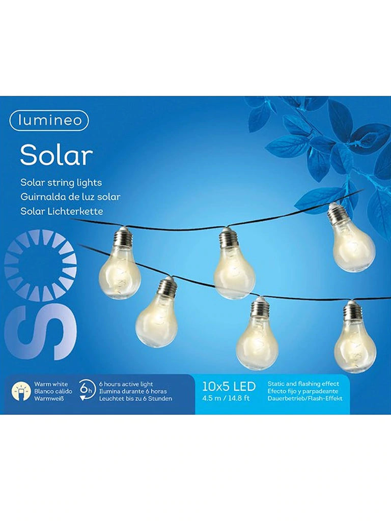 Warm White Solar String Lights 4.5m Static and Flashing Effect