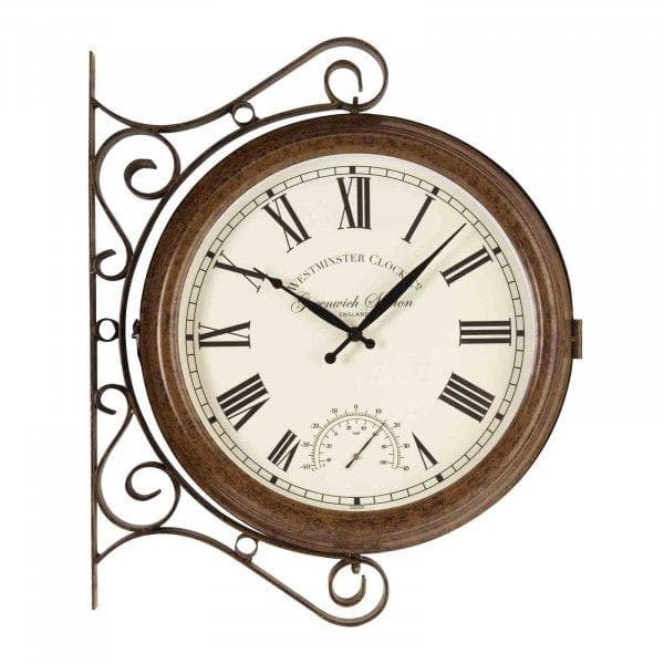 Greenwich Station Wall Clock & Thermometer 15in