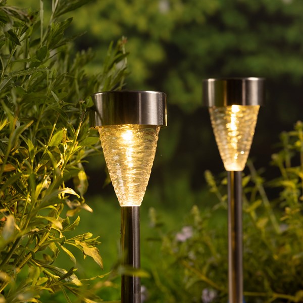 Stainless Steel Outdoor Solar Stake Light 4 Pack Warm White