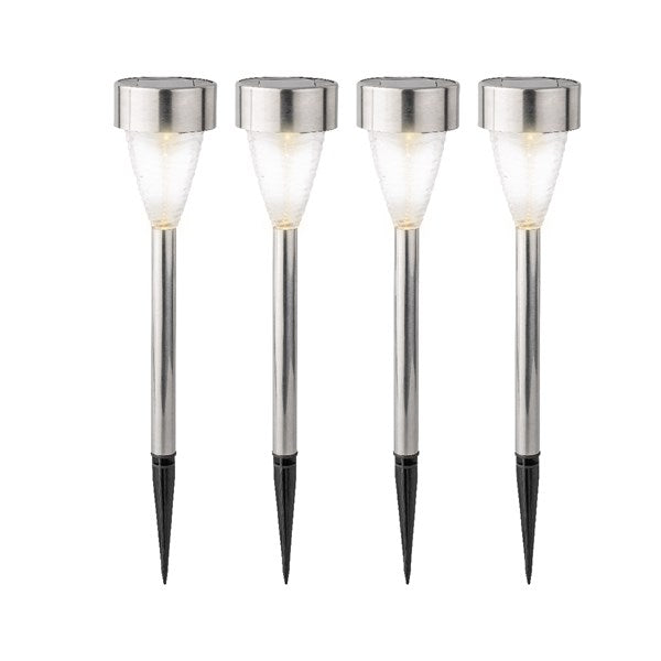 Stainless Steel Outdoor Solar Stake Light 4 Pack Warm White