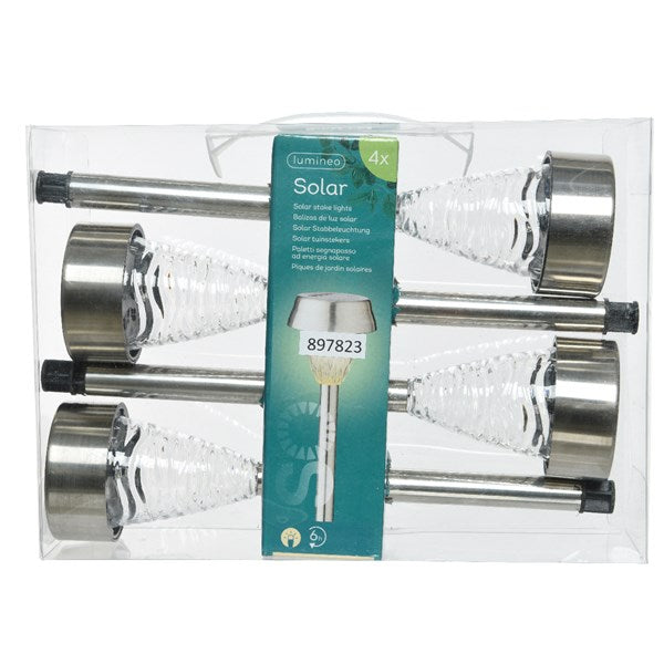 4 x Outdoor Stainless Steel Solar Stake Light - Cool White