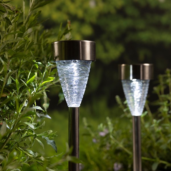 4 x Outdoor Stainless Steel Solar Stake Light - Cool White
