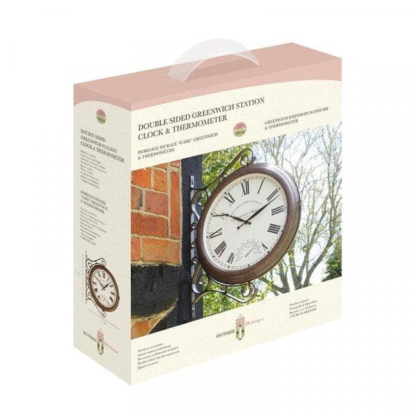 Greenwich Station Wall Clock & Thermometer 15in