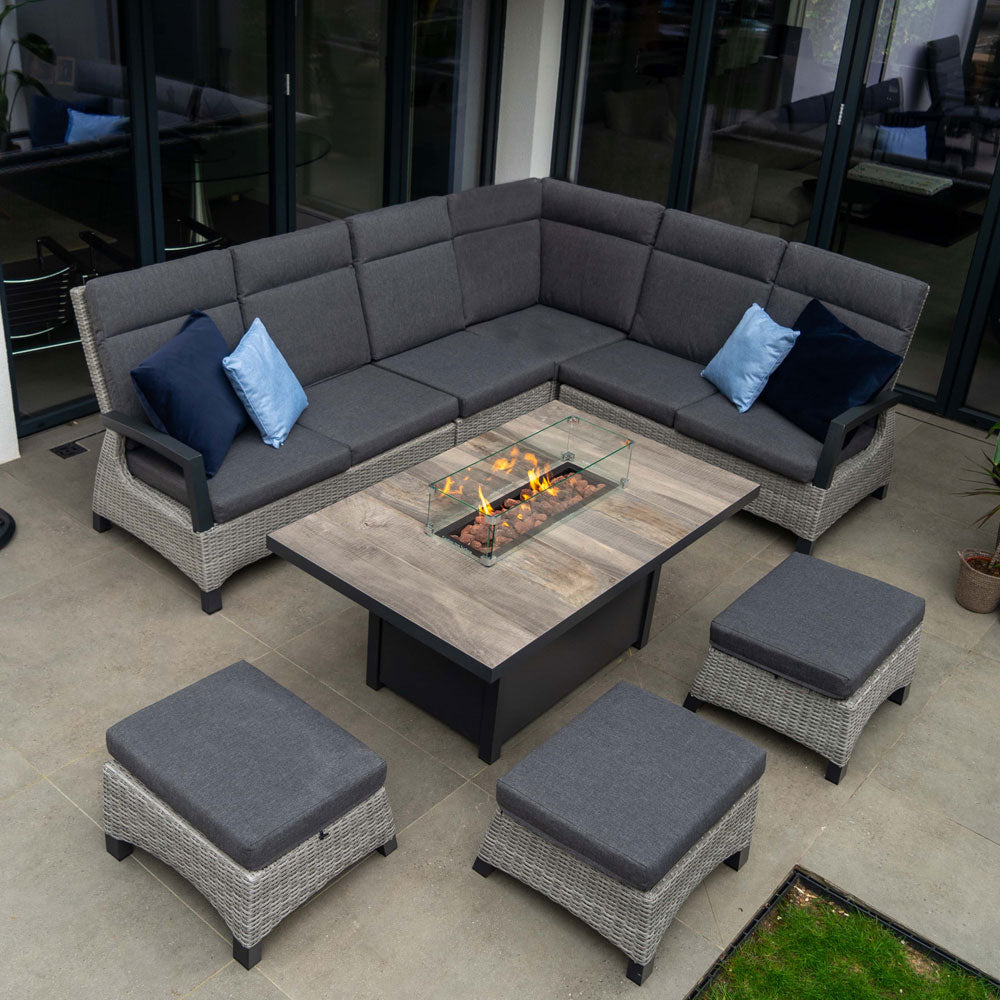 Outdoor Modular Corner with Firepit Table in Grey - Kendal By Vila