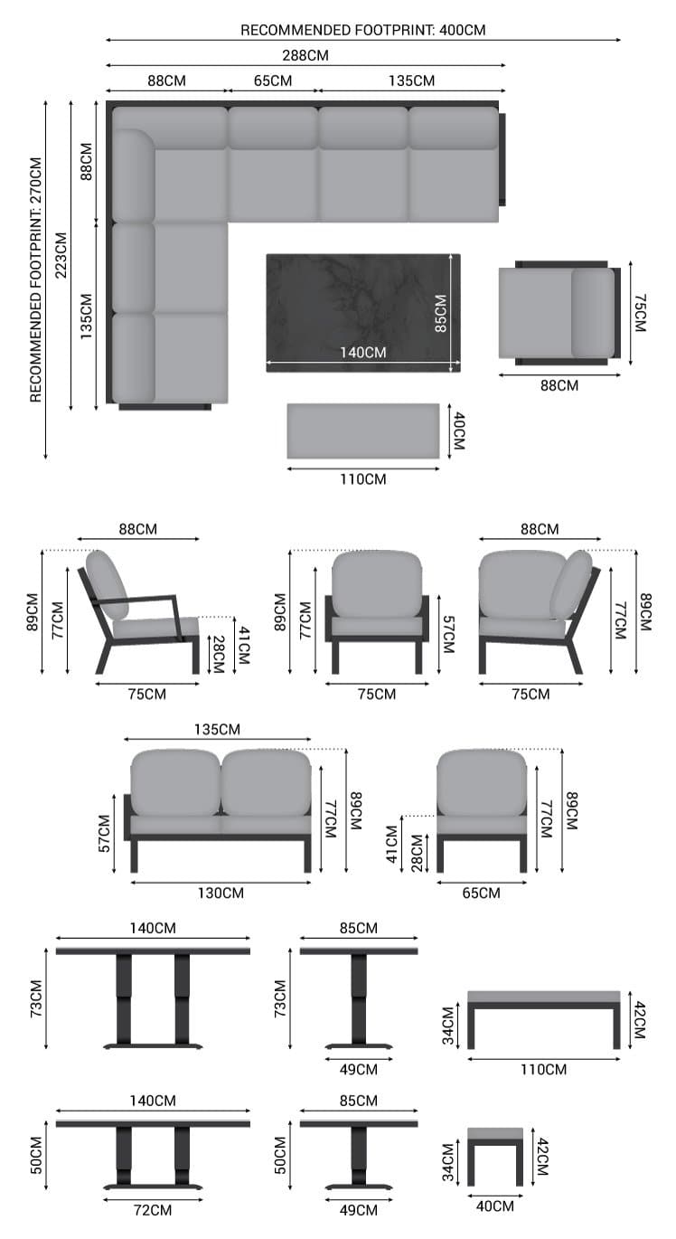 Outdoor Modular Corner with Adjustable Table in Grey Aluminium - Vogue by Nova