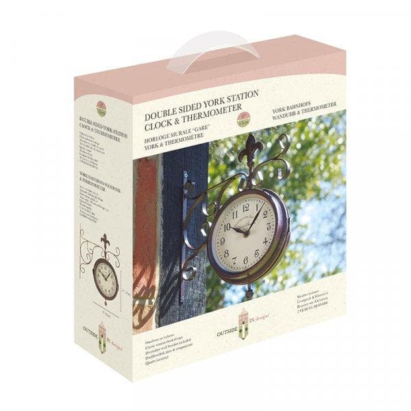 Double Sided York Station Wall Clock & Thermometer 15cm