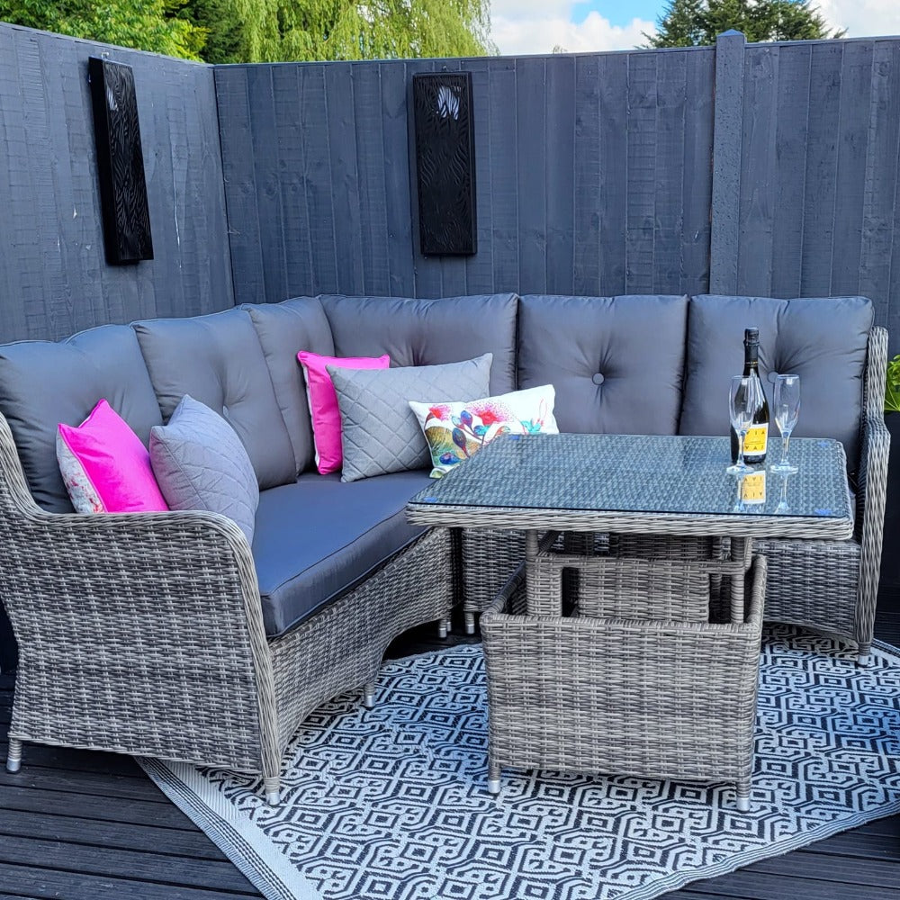 Seville Compact Corner with Adjustable Table in Grey | Katie Blake (Free Cover)