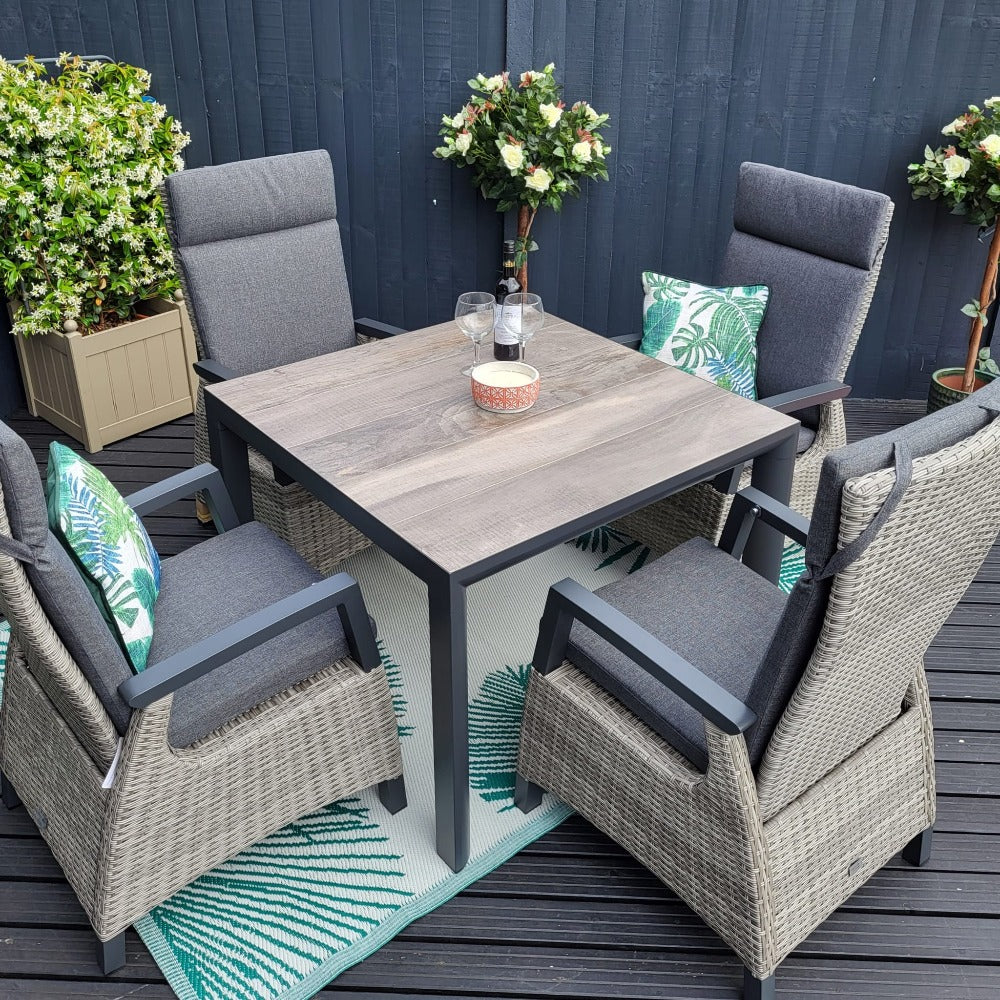 Outdoor Dining 4 Seat Reclining in Grey - Kendal By Vila